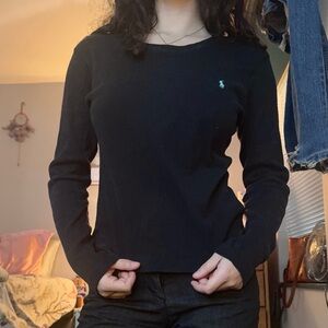 Ralph Lauren Black Long Sleeve Tee with Green Logo